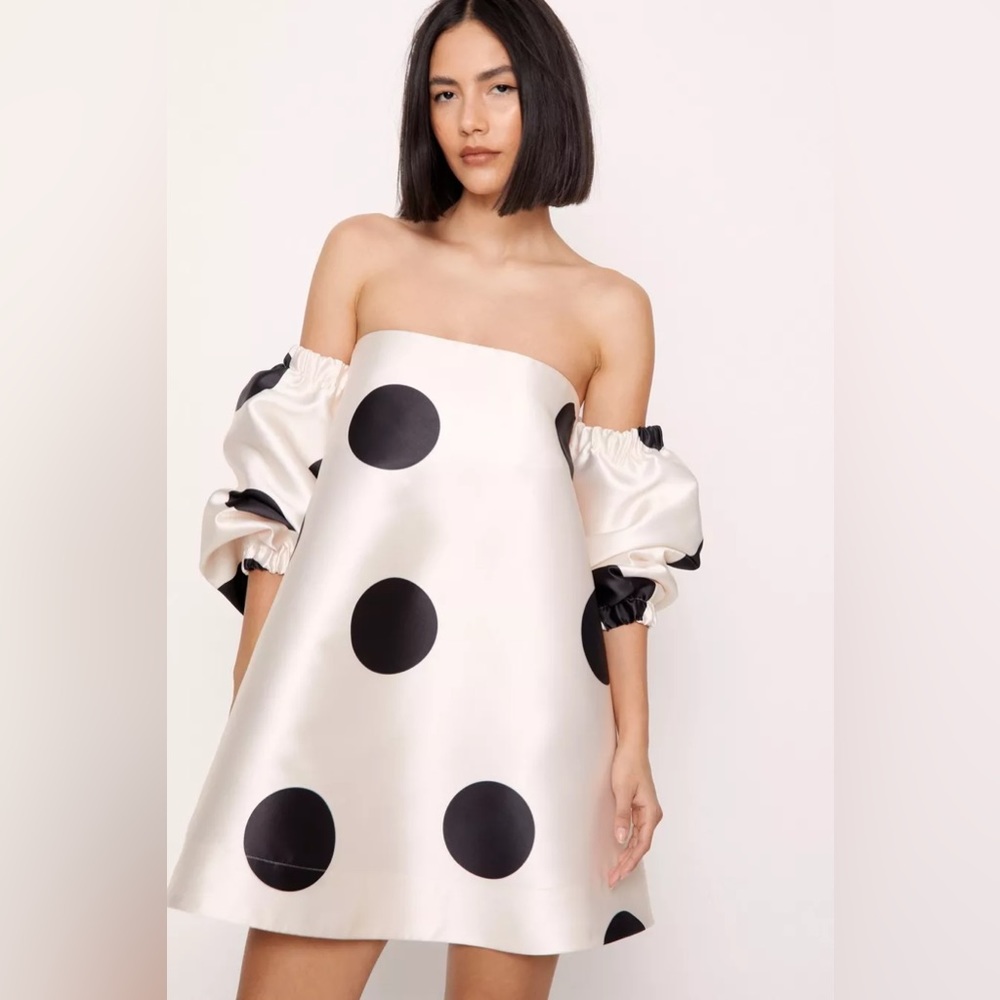Polka Dot Off The Shoulder Structured Mini Dress